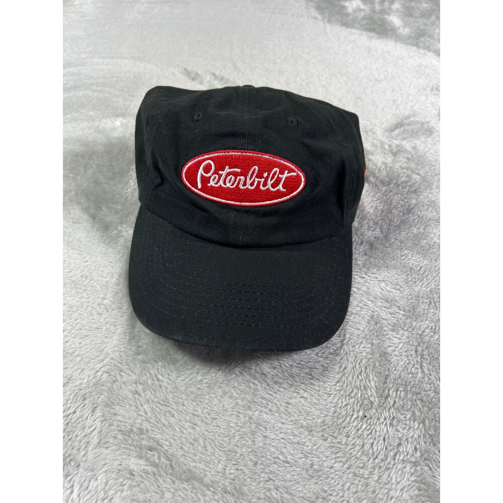 Peterbilt Black Adjustable Hat Red Oval Logo Strapback Trucker Workwear Cap